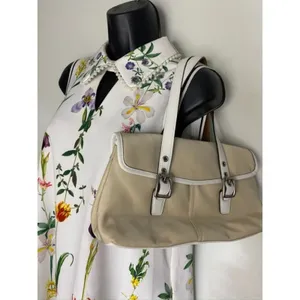 COACH Small Handbag Tan White Shoulder Travel Bag thumbnail 7