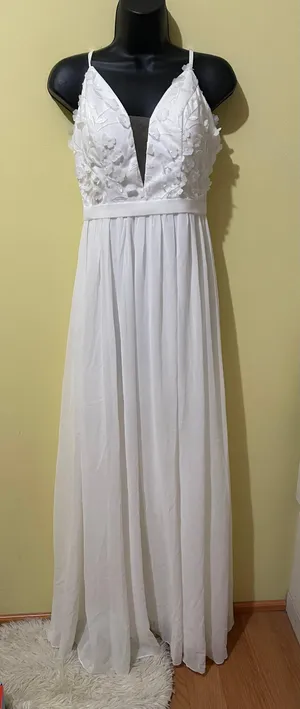 Embroidery chiffon Wedding Dress White thumbnail 6