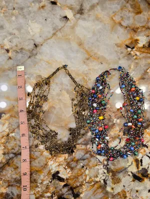 vintage handcrafted multi-strand necklaces colorful glass Stone beads thumbnail 2