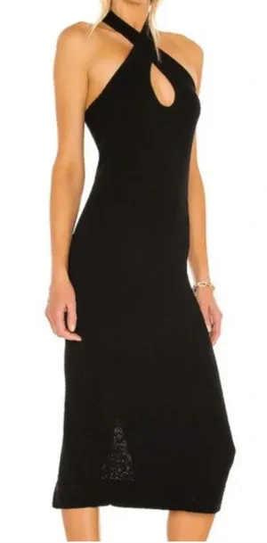 LPA | Revolve Alyssa Black Knit Halter Twist Neck Midi Dress | Small thumbnail 1