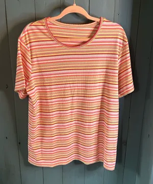 Kohl’s Sonoma for Life Women's Short Sleeve Stripe Tee - Pink & Yellow | Size L thumbnail 1