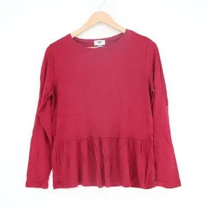 Old Navy T Shirt Women Medium Maroon Ruffled Hem Round Neck Long Sleeve Pullover thumbnail 2