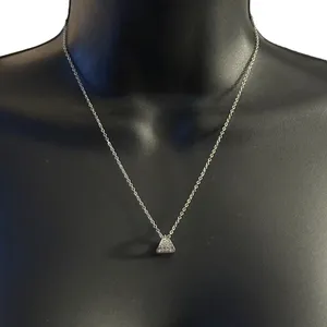 Silver tone pave triangle pendant necklace thumbnail 1