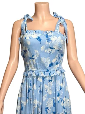 MISA LOS ANGELES Primrose Midi Dress, Blue Washed Wildflower, Small thumbnail 4