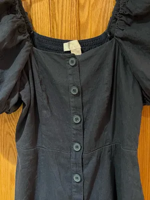 Rachel Parcell Square Neck Button Front Puff Sleeve Linen Dress Dark Blue XS thumbnail 5
