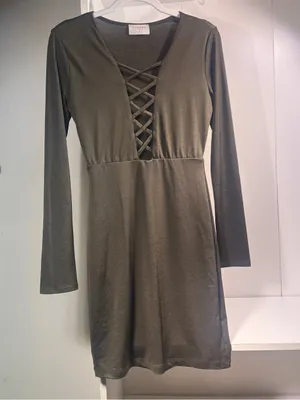 NYMPHE Olive Green Lace-Up V-Neck Mini Dress thumbnail 5