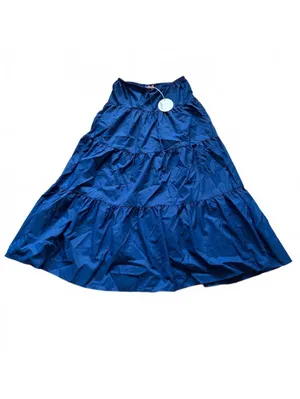 Staud Lucca Tiered Maxi Skirt Drawstring Nylon Cobalt Blue Women Size Small NWT thumbnail 2