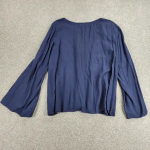 Abercrombie & Fitch Womens Boho Top M Blue Embroidery Tie Flowy Sleeves Keyhole thumbnail 4