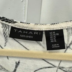 Tahari 100% Linen Tropical Palm Leaf Print Cap Sleeve T-shirt Top Black White XL thumbnail 6