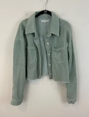 PacSun Corduroy Button-Front Jacket in Sage Green Raw Hem Size M/L thumbnail 1