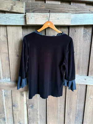 Vintage Witchy Whimsigoth Black Ruffle Velvet Blouse thumbnail 4