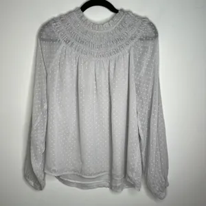Ann Taylor Light Grey Smock Swiss Dot Top Blouse Size Medium thumbnail 3