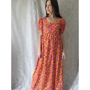 Vintage 70s Handmade Floral Puff Sleeve Maxi Dress Empire Waist Cottagecore thumbnail 11