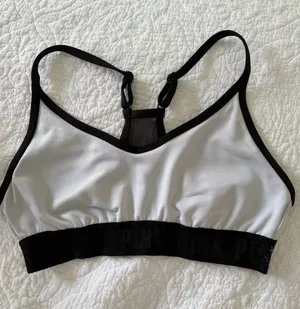 PINK Victoria's Secret White Sports Bralette with Black Trim thumbnail 1