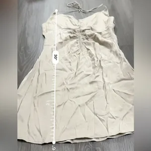 Zara Satin Ruched Beige‎ Halter Tie Shift Mini Slip Dress Size M NWT thumbnail 12