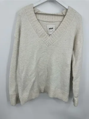 Aerie Cream V Neck Sweater Size Medium Oversized Boho thumbnail 6