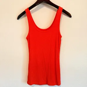 BEBE rhinestones embelished signature ribbed tank top, orange, size S, NWOT thumbnail 7