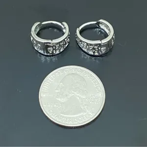 925 Signed Sterling Silver Flower Filigree Huggie Mini Hoop Earrings 3g. thumbnail 9