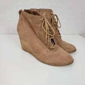 Lucky Brand Yoanna Womens Boots Size‎ 8 Tan Suede Lace Up Wedge Zip Ankle Boots thumbnail 3