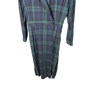 Vintage JG Hook‎ Plaid Rayon Maxi Dress Green Navy Blue Size 16 thumbnail 2