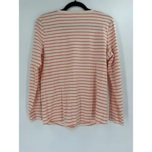 L.L. Bean Striped Tee Womens L Orange White Supima Cotton Long Sleeve Coastal thumbnail 4