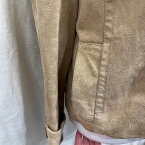 Y2K Live a Little Tan Suede Leather Double Breasted Pea Coat Jacket Small Preppy thumbnail 7
