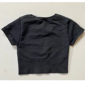 Baby Tee Offline by Aerie Womens XS‎ Black Seamless Ribbed Short Sleeve Crop Top thumbnail 2
