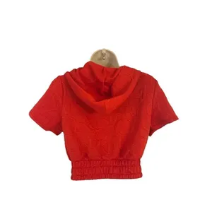 Cropped short sleeve zip up red hoodie jacket juniors size medium thumbnail 2