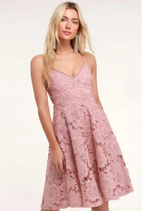 Lulus Dusty Rose Nora Lee Floral Lace Midi Dress Boho Cocktail Party Wedding M thumbnail 1
