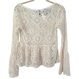 White Lace Peplum Top Small Boho Romantic Fairy Feminine Ethereal Sheer Festival thumbnail 2