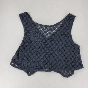 Awesome Wear Crochet Vest Womens M Black VTG Y2K 90s Boho Cropped Open Knit USA thumbnail 4