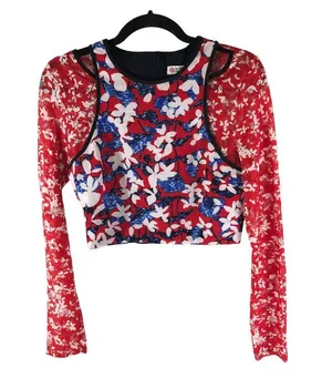 Peter Pilotto For Target Red Floral Lace Long Sleeve Crop Top Size 4 thumbnail 1