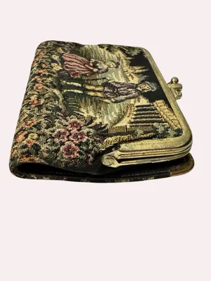 Baronet Genuine Cowhide Tapestry Kiss Lock Wallet Scenic Victorian Coin Purse thumbnail 7