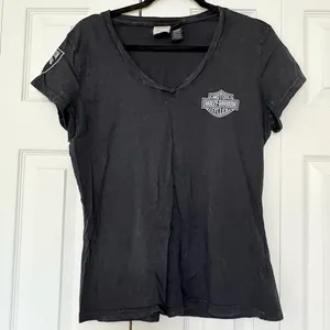 Harley-Davidson Motorcycles Distressed Black Short Sleeve V-Neck Tee Shirt thumbnail 2