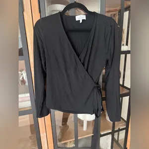 & other stories modal yoga top ballerina modal wrap cropped tie waist vneck thumbnail 7