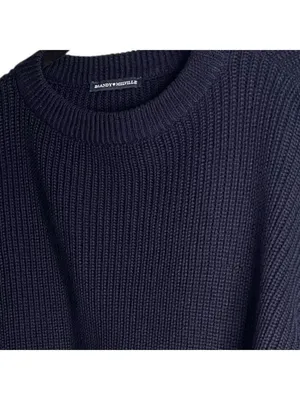 Brandy Melville Cropped Crewneck Sweater Navy Blue Women's Ribbed Cotton Size M thumbnail 2
