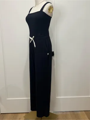 Vuori Mudra Pose Jumpsuit Small Black Wide Leg Square Neck Athleisure Lounge thumbnail 8
