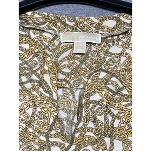 Women's Michael Kors Blouse, Size L, White & Gold Chain Print thumbnail 3