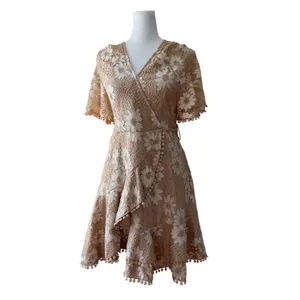 NWT Selfie Leslie Cami Angel Cream V-Neck Short Sleeve Faux Wrap Mini Dress thumbnail 4