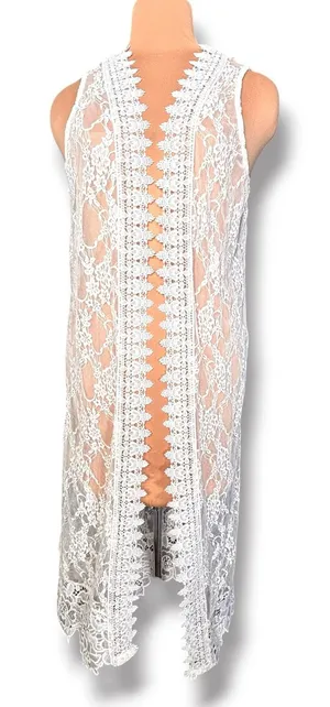 Polly & Esther Lace Duster Vest Sheer Boho Romantic Beach Western Sleeveless Layering Piece thumbnail 1