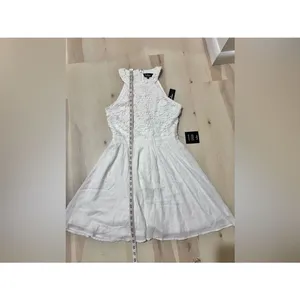 Lulus NWT Women Medium White Embroidered Lace Skater Mini Dress Coquette Chic thumbnail 8