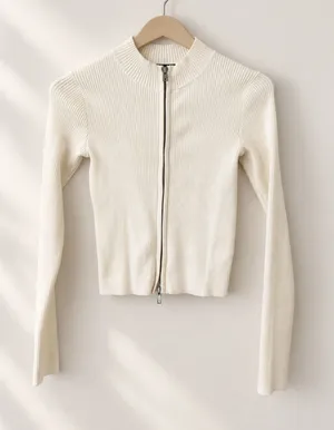Brandy Melville cream ripped zip up jacket thumbnail 1