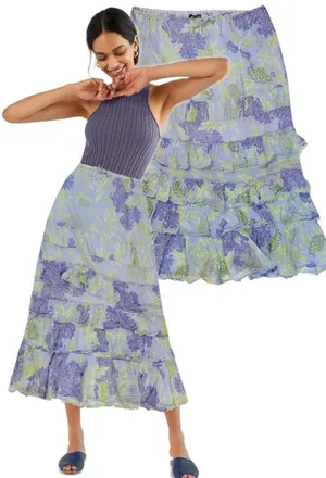 Fei Anthropologie Floral Tiered Ruffle Maxi Skirt Prairie Boho Women Size L NWT thumbnail 2