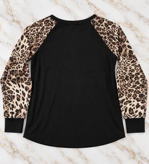 CMSJ Women’s Leopard Print Raglan Long Sleeve Top Black Size M thumbnail 2