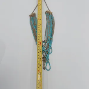 Turquoise Blue Seed Bead Layered Multi Strand Necklace Gold Tone Boho Statement thumbnail 4
