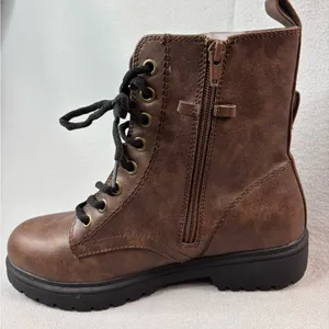 SO 8 BOWFIN Lug Sole Chunky Brown Lace Front Side Zip Ankle Boots thumbnail 3