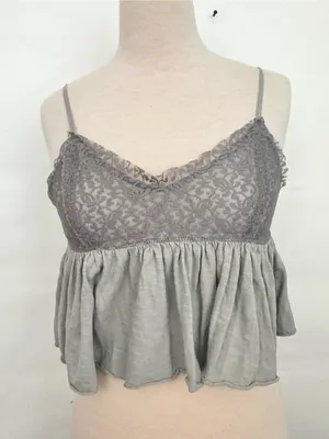 American Eagle Y2K 90’s lace babydoll top spaghetti’s strap gray lace small thumbnail 1