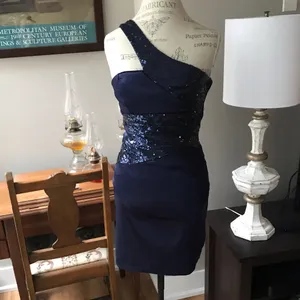 Windsor Sequence Satin Navy Short Dress Sz 3/4 thumbnail 2