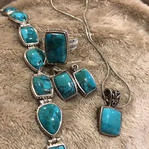Barse Turquoise Sterling Silver Necklace Earrings Bracelet Ring Rope Accent Set thumbnail 2