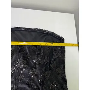 Glam ASOS DESIGN Black Sequin Floral Mesh Strapless Mini Bodycon‎ Dress size 2 thumbnail 8